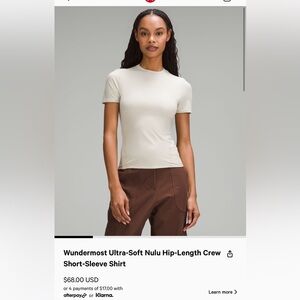 lululemon wundermost ultra soft nulu hip length crew short sleeve shirt